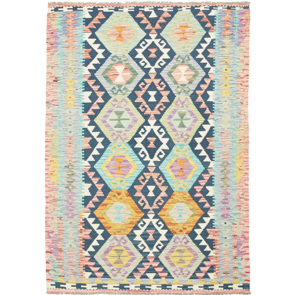 Tappeto Kilim Afghanistan bianco azzurro 129x179