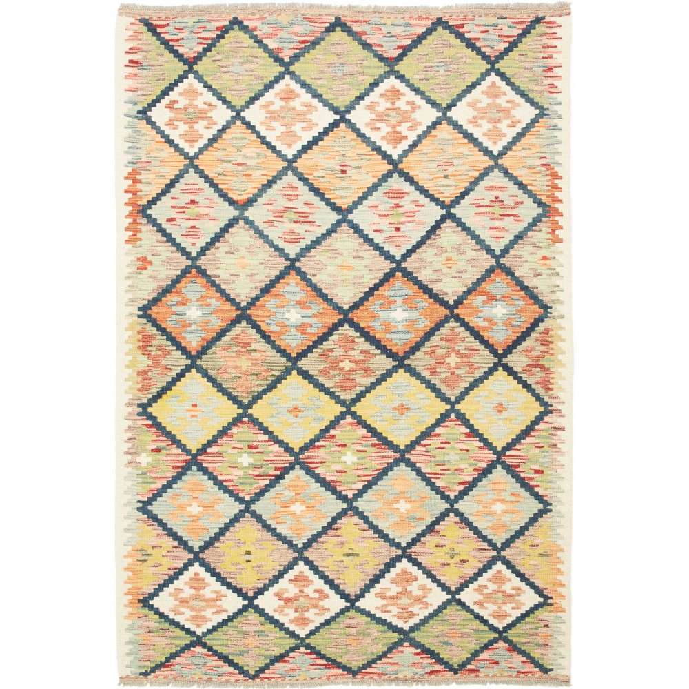 Tappeto Kilim Afghanistan giallo azzurro 125x188