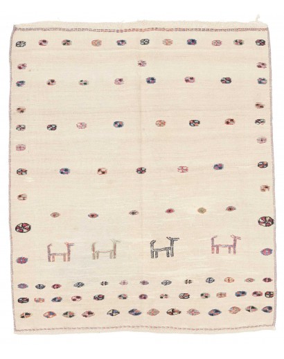 Tappeto Kilim Vintage Persia bianco grigio 110x126