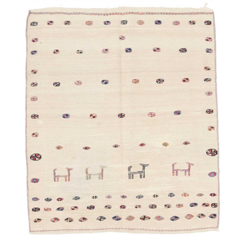 Tappeto Kilim Vintage Persia bianco grigio 110x126