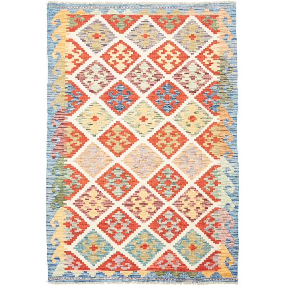 Tappeto Kilim Afghanistan bianco rosso 126x186