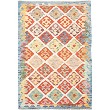 Tappeto Kilim Afghanistan bianco rosso 126x186