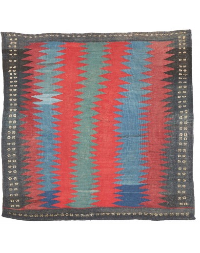 Tappeto Kilim Vintage Persia azzurro rosso 113x107