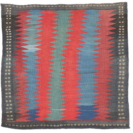 Tappeto Kilim Vintage Persia azzurro rosso 113x107