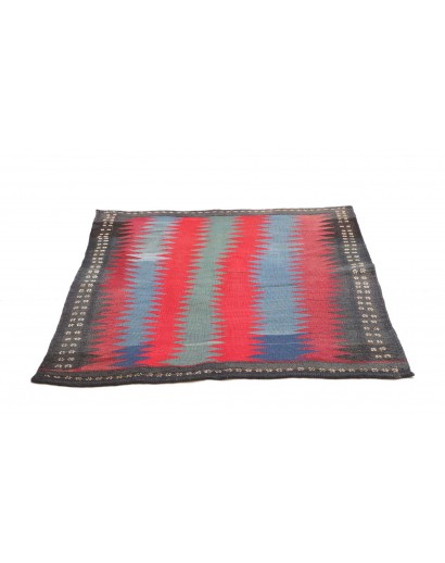Tappeto Kilim Vintage Persia azzurro rosso 113x107