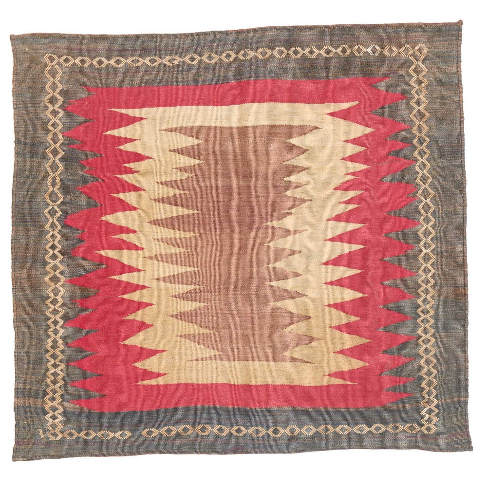 Tappeto Kilim Vintage Persia rosso grigio 130x129