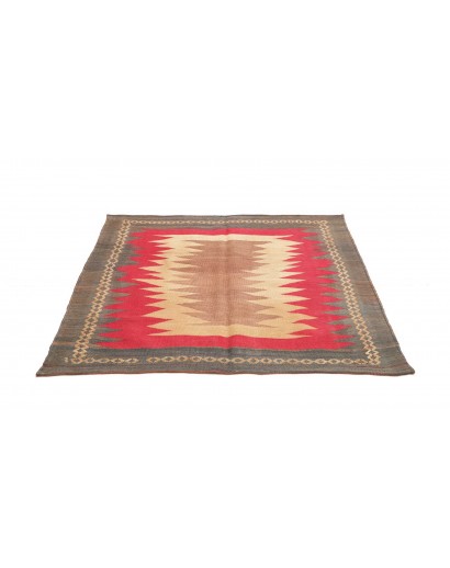 Tappeto Kilim Vintage Persia rosso grigio 130x129