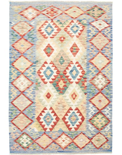 Tappeto Kilim Afghanistan bianco giallo 124x179
