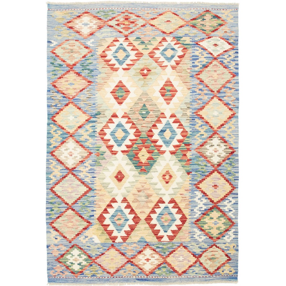 Tappeto Kilim Afghanistan bianco giallo 124x179 Tappeto Kilim Afghanistan bianco giallo 124x179