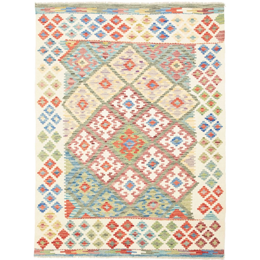 Tappeto Kilim Afghanistan bianco marrone 132x178 Tappeto Kilim Afghanistan bianco marrone 132x178