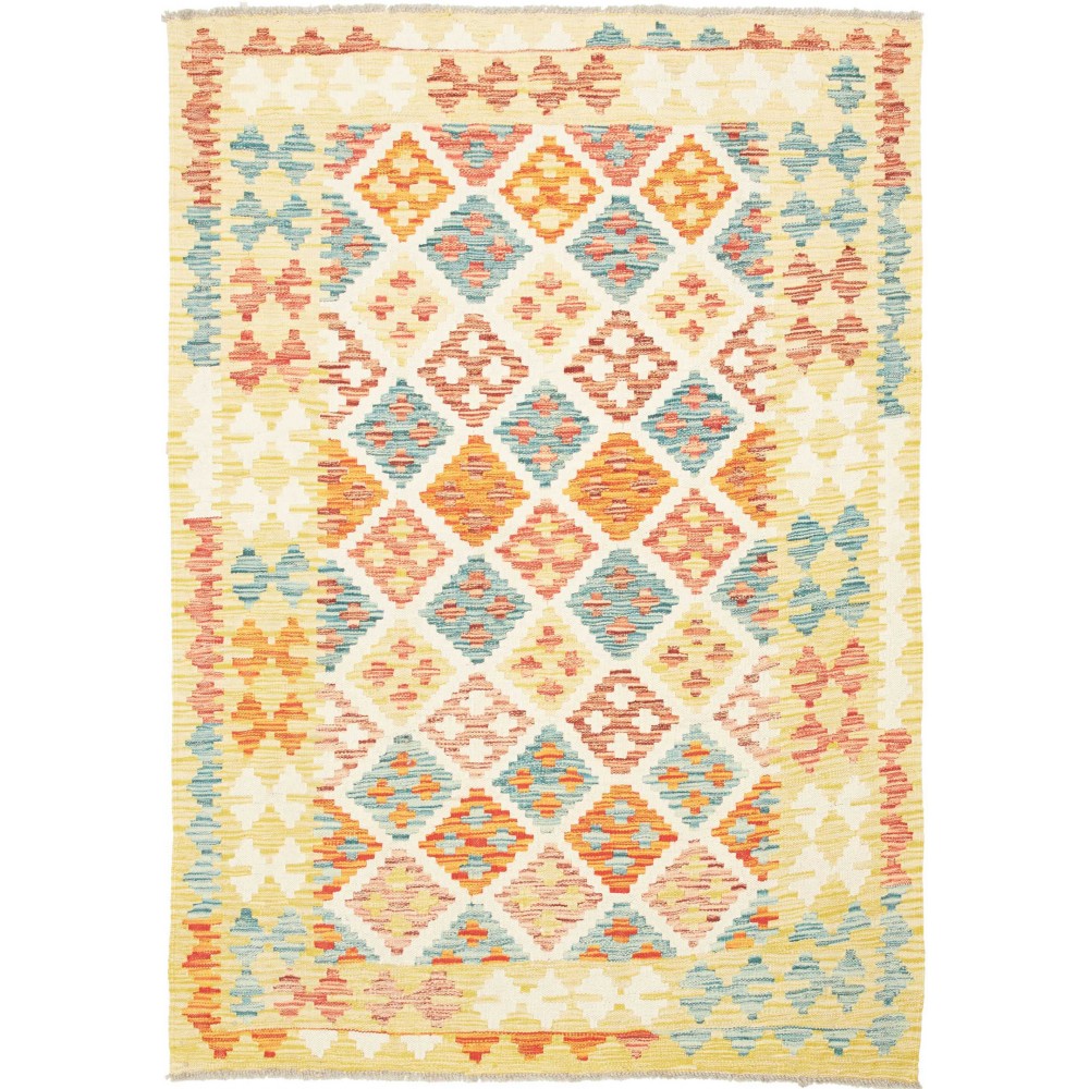 Tappeto Kilim Afghanistan giallo marrone 127x179 Tappeto Kilim Afghanistan giallo marrone 127x179