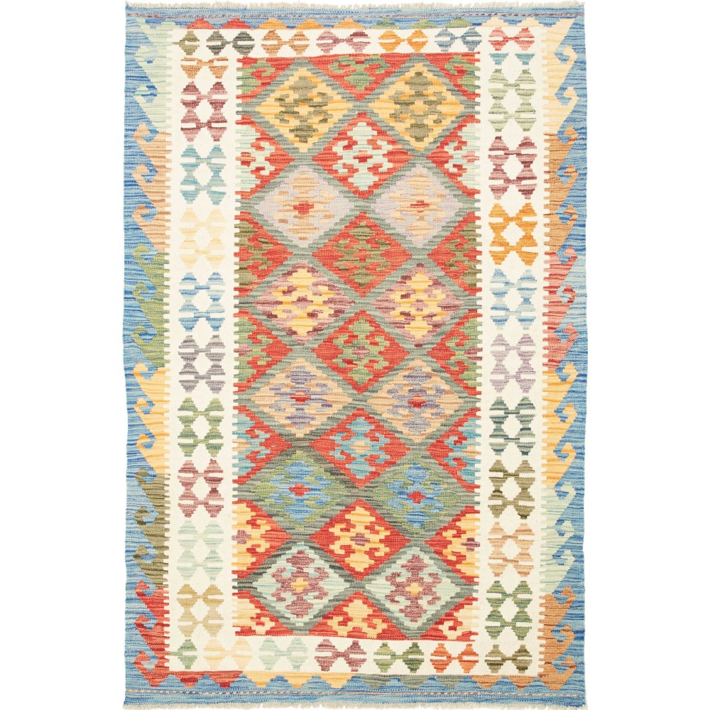 Tappeto Kilim Afghanistan bianco grigio 103x194 Tappeto Kilim Afghanistan bianco grigio 103x194