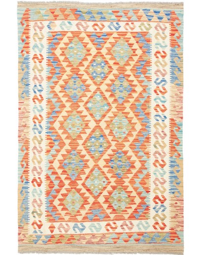 Tappeto Kilim Afghanistan giallo blu 124x182