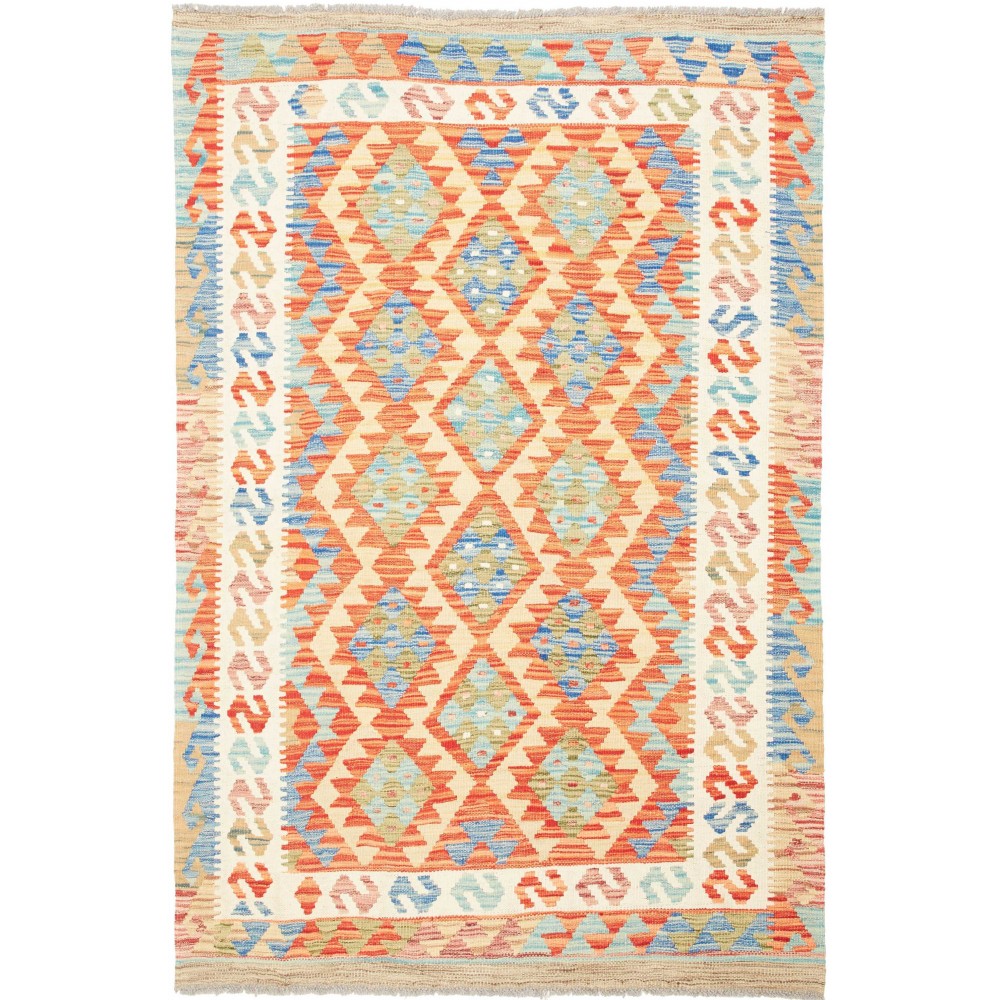 Tappeto Kilim Afghanistan giallo blu 124x182 Tappeto Kilim Afghanistan giallo blu 124x182