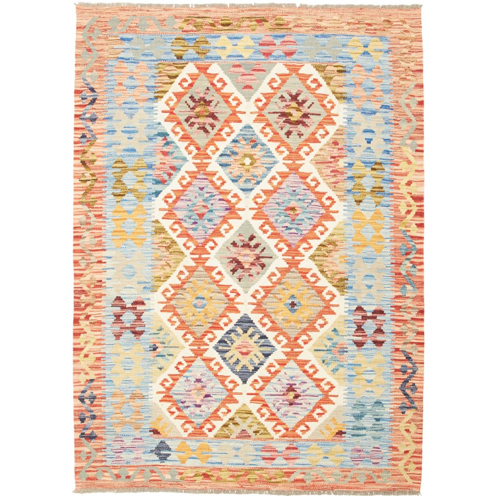 Tappeto Kilim Afghanistan bianco arancione 129x177 Tappeto Kilim Afghanistan bianco arancione 129x177