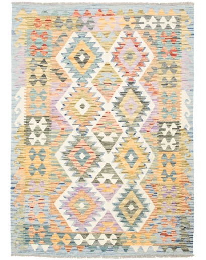 Tappeto Kilim Afghanistan bianco giallo 130x180