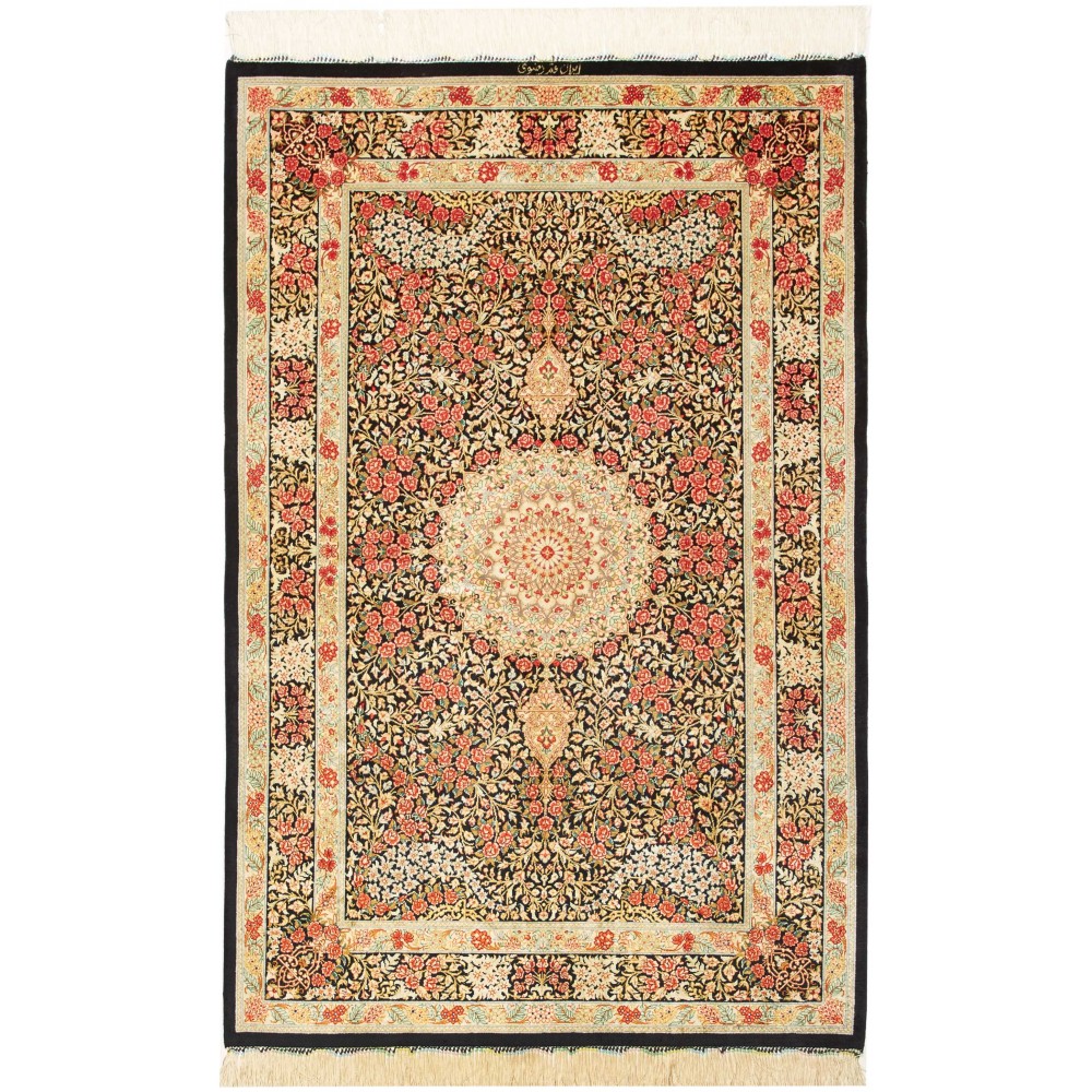 Tappeto Ghom seta Persia marrone 95x151 Tappeto Ghom seta Persia marrone 95x151