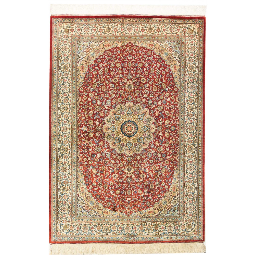 Tappeto Ghom seta Persia marrone 103x144 Tappeto Ghom seta Persia marrone 103x144