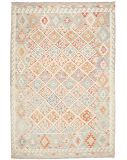 Tappeto Kilim Afghanistan bianco rosso 201x295