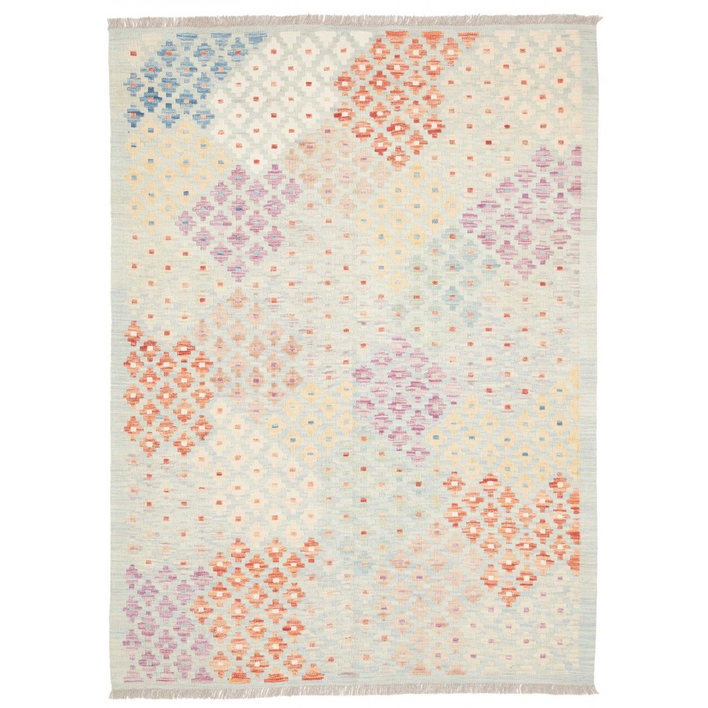 Tappeto Kilim Afghanistan bianco rosso 127x175