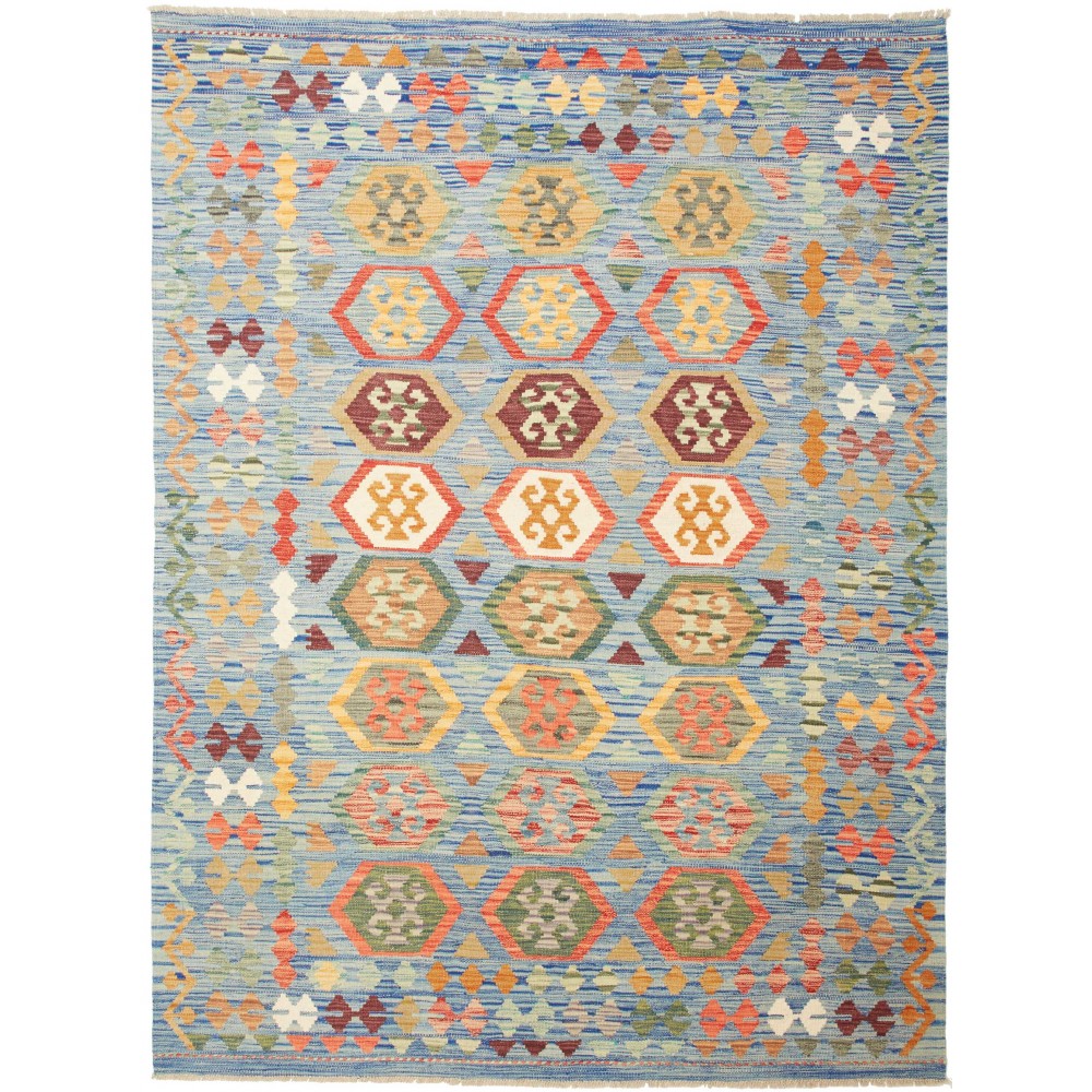Tappeto Kilim Afghanistan azzurro bianco 170x230 Tappeto Kilim Afghanistan azzurro bianco 170x230