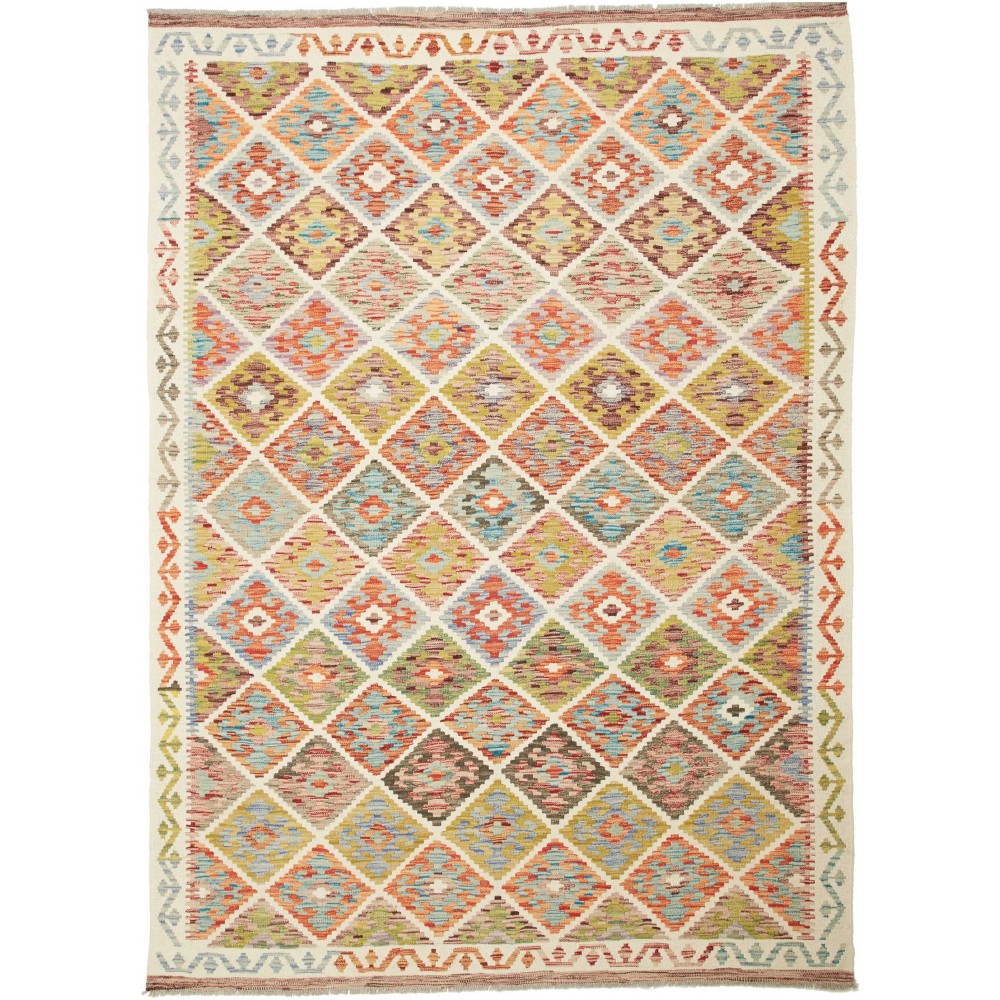 Tappeto Kilim Afghanistan marrone verde 173x242 Tappeto Kilim Afghanistan marrone verde 173x242