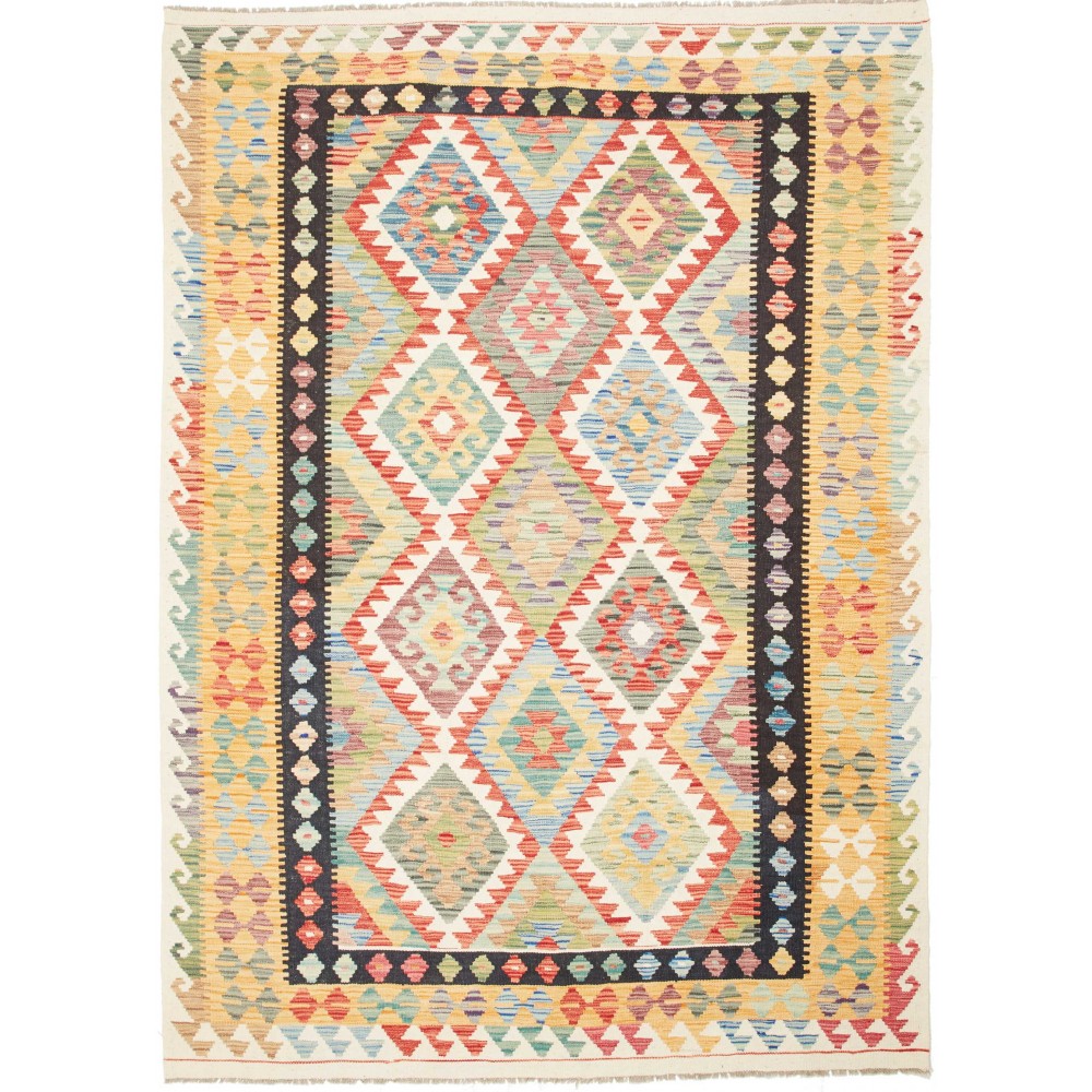 Tappeto Kilim Afghanistan giallo grigio 170x237 Tappeto Kilim Afghanistan giallo grigio 170x237