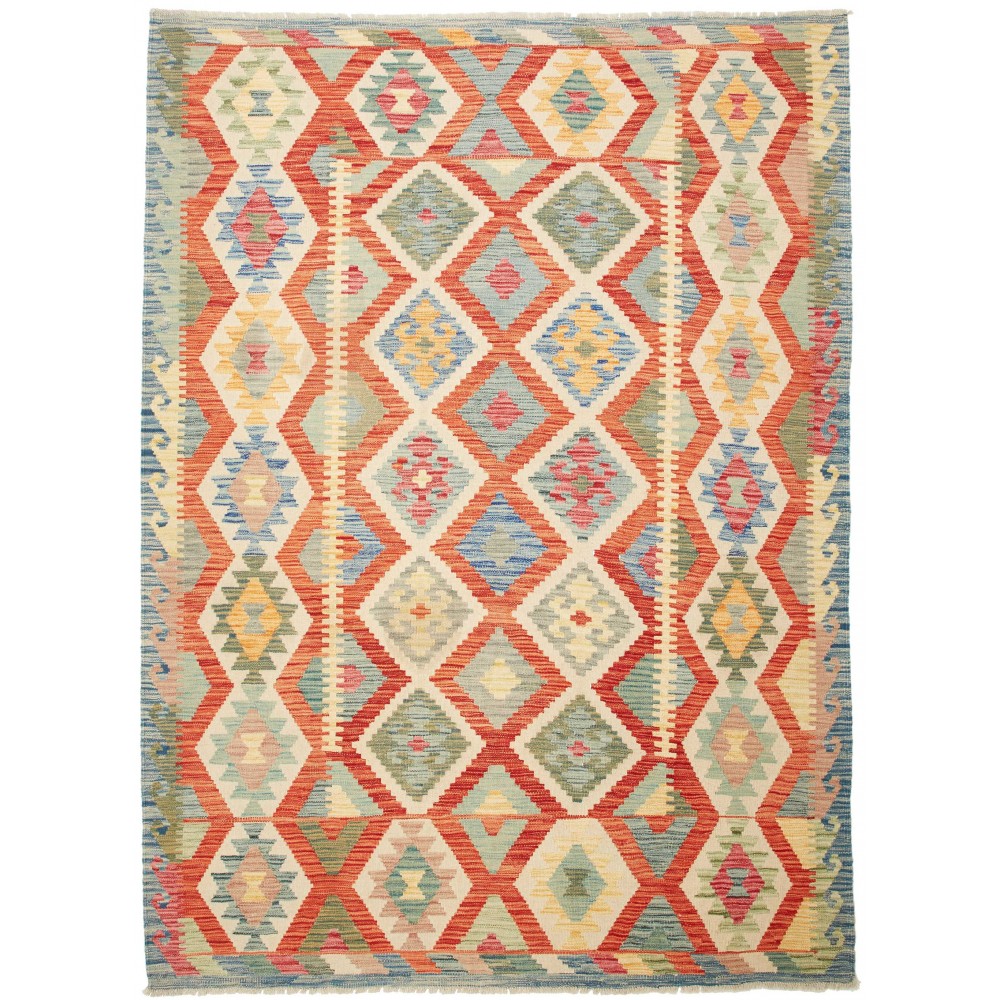 Tappeto Kilim Afghanistan marrone azzurro 174x239 Tappeto Kilim Afghanistan marrone azzurro 174x239