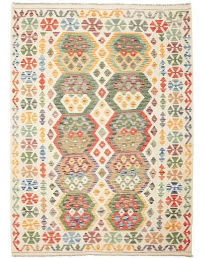 Tappeto Kilim Afghanistan giallo azzurro 168x230
