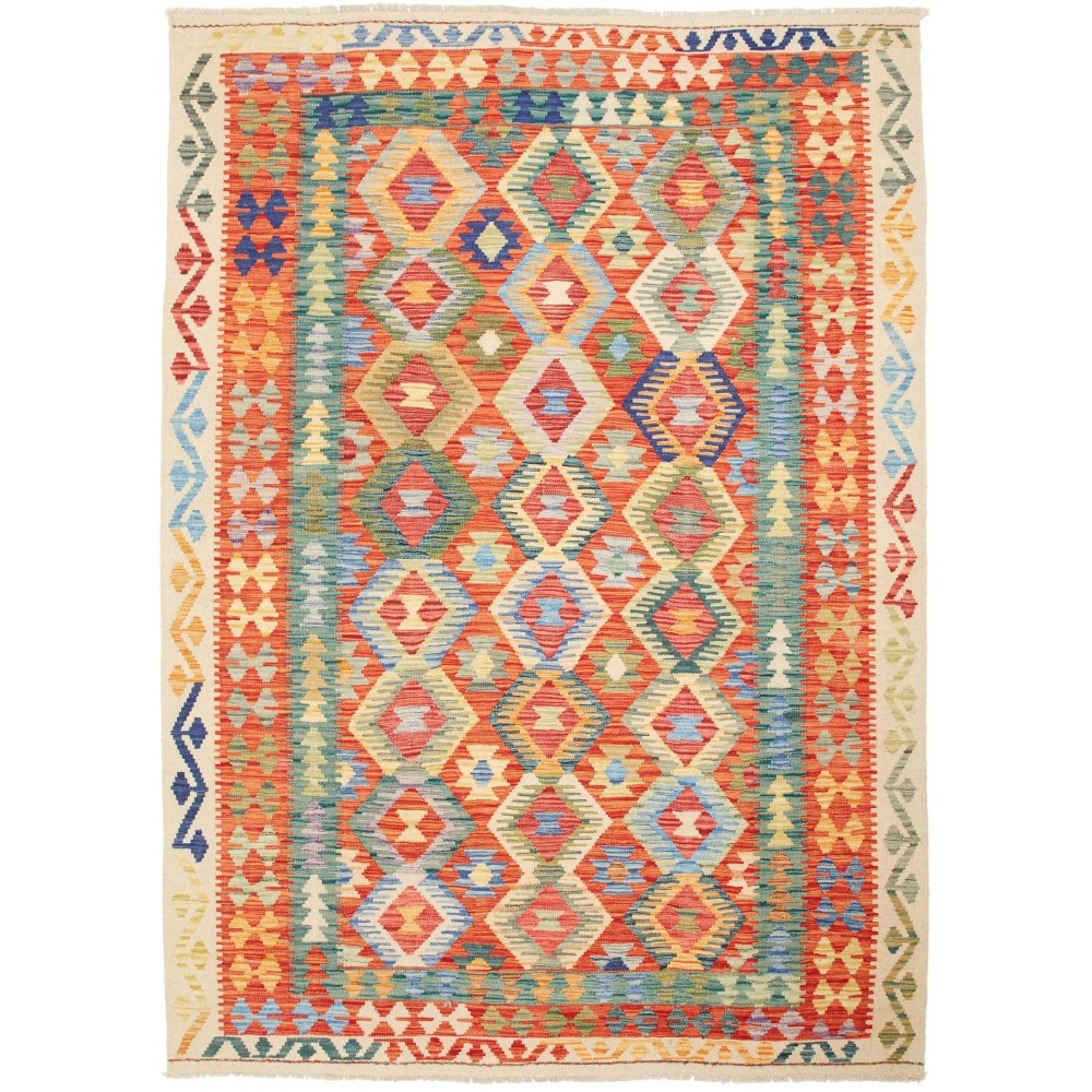 Tappeto Kilim Afghanistan marrone azzurro 172x240 Tappeto Kilim Afghanistan marrone azzurro 172x240