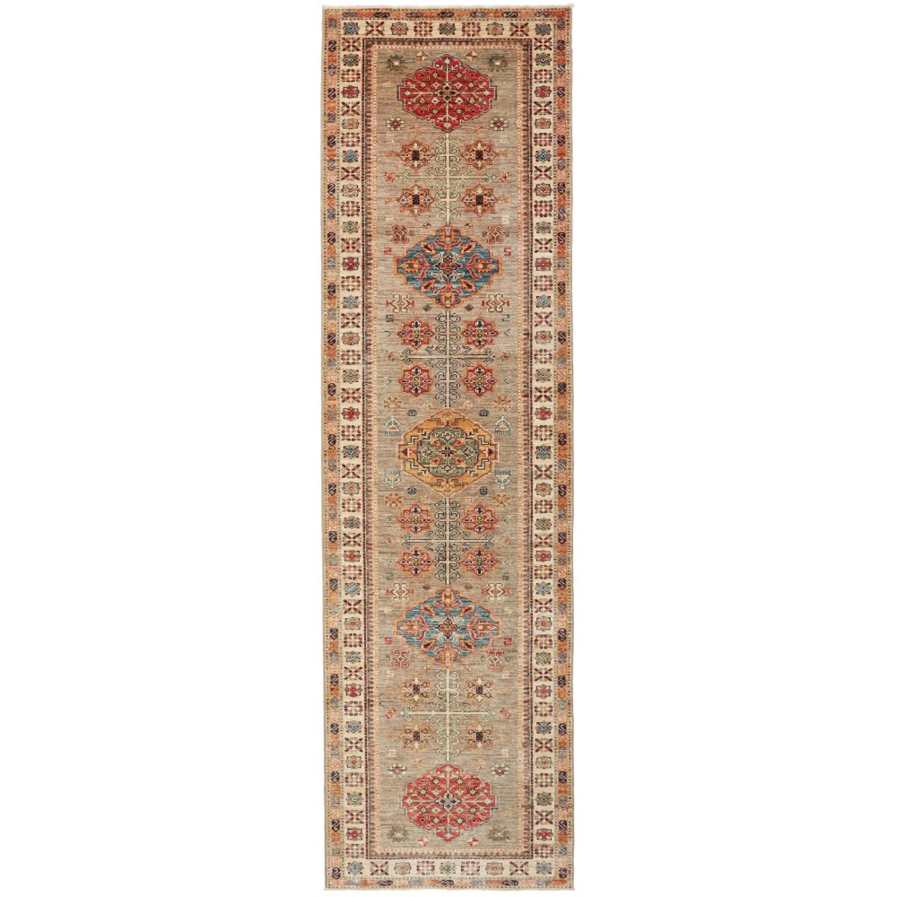 Tappeto Kazak Fine Pakistan marrone grigio 83x298 Tappeto Kazak Fine Pakistan marrone grigio 83x298
