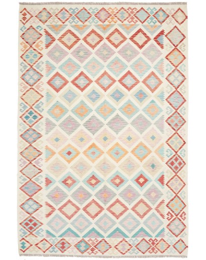 Tappeto Kilim Afghanistan bianco rosso 202x293