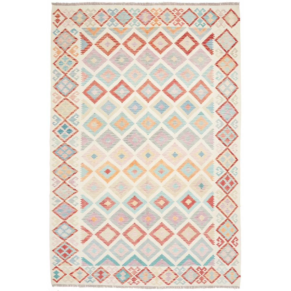 Tappeto Kilim Afghanistan bianco rosso 202x293
