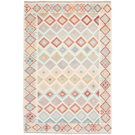 Tappeto Kilim Afghanistan bianco rosso 202x293