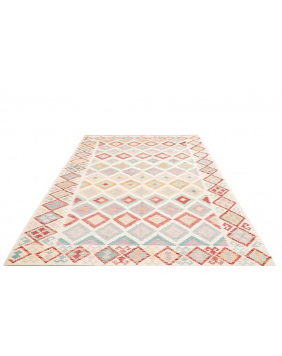 Tappeto Kilim Afghanistan bianco rosso 202x293