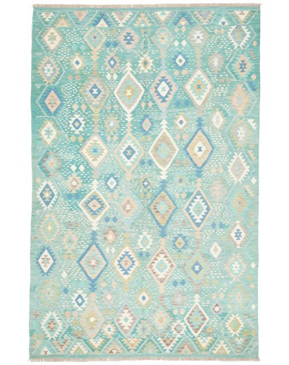 Tappeto Kilim Afghanistan bianco azzurro 195x299