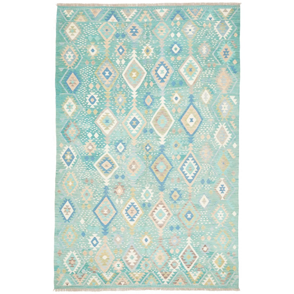 Tappeto Kilim Afghanistan bianco azzurro 195x299