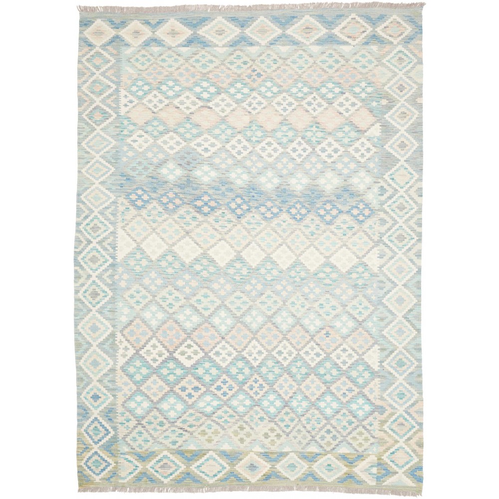Tappeto Kilim Afghanistan bianco azzurro 182x250