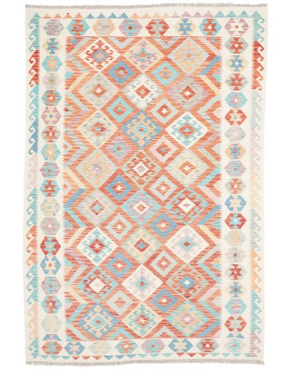 Tappeto Kilim Afghanistan bianco rosso 173x253