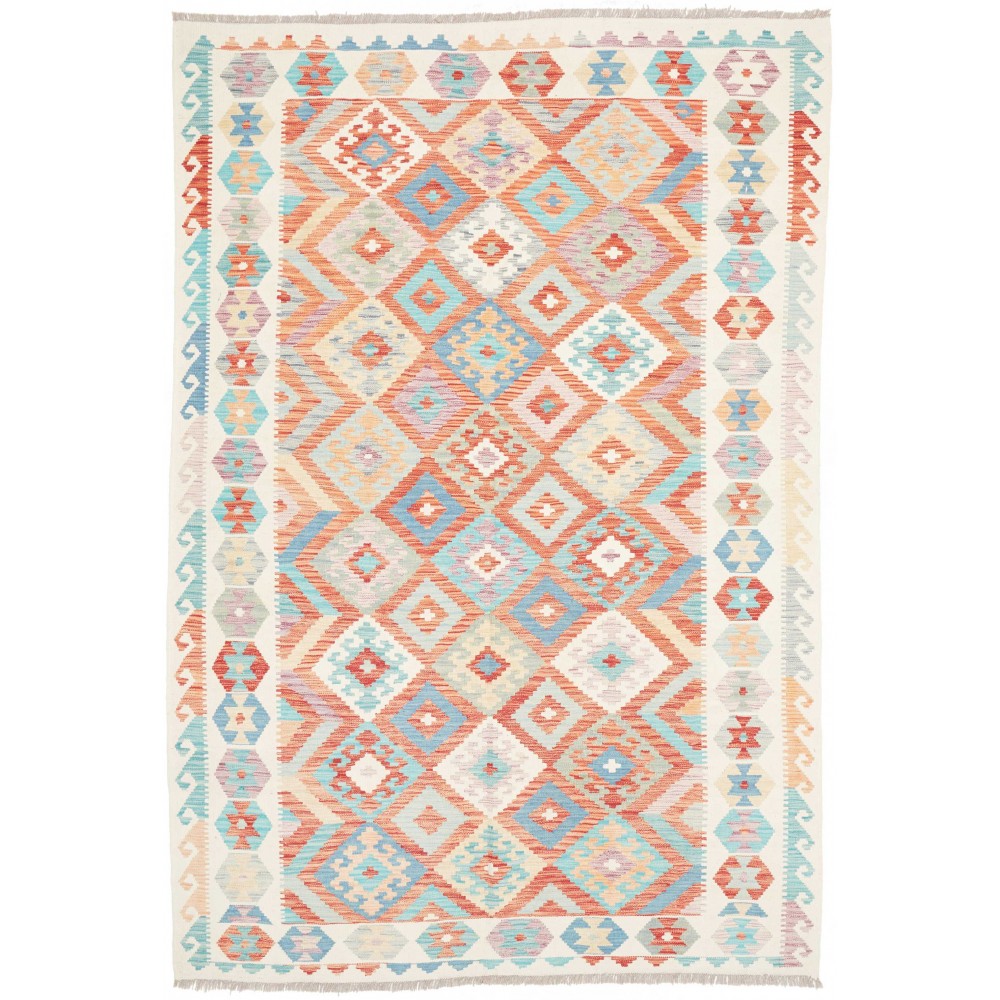 Tappeto Kilim Afghanistan bianco rosso 173x253