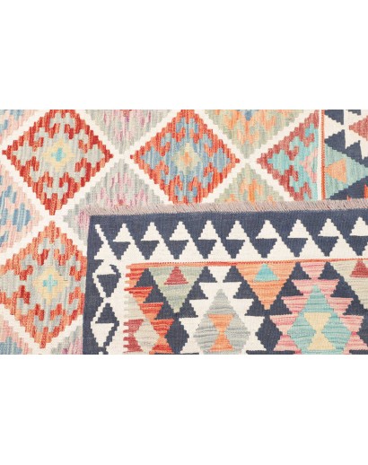 Tappeto Kilim Afghanistan bianco azzurro 160x241