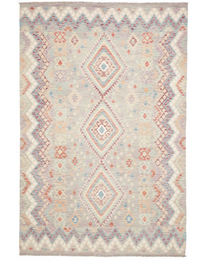 Tappeto Kilim Afghanistan bianco rosso 202x302