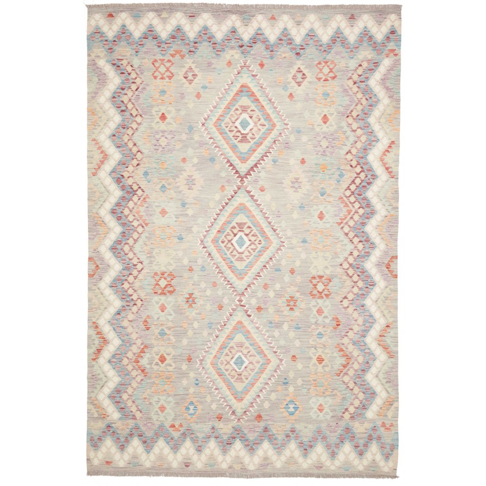 Tappeto Kilim Afghanistan bianco rosso 202x302