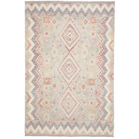 Tappeto Kilim Afghanistan bianco rosso 202x302