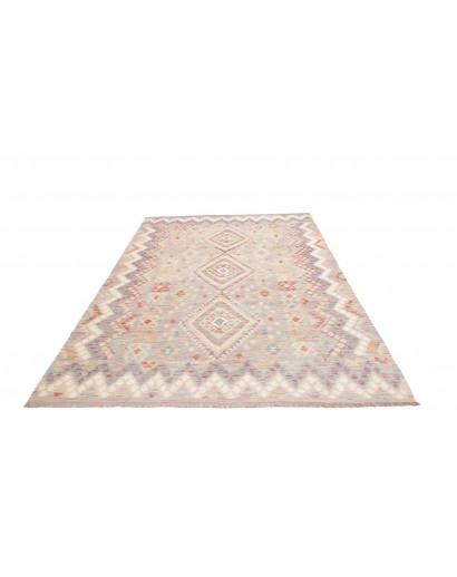 Tappeto Kilim Afghanistan bianco rosso 202x302