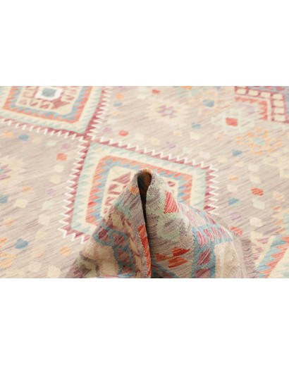 Tappeto Kilim Afghanistan bianco rosso 202x302