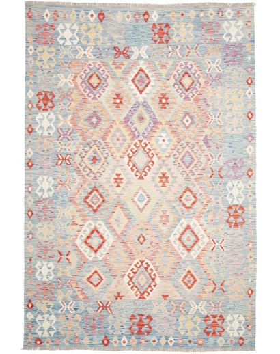 Tappeto Kilim Afghanistan bianco rosso 202x304