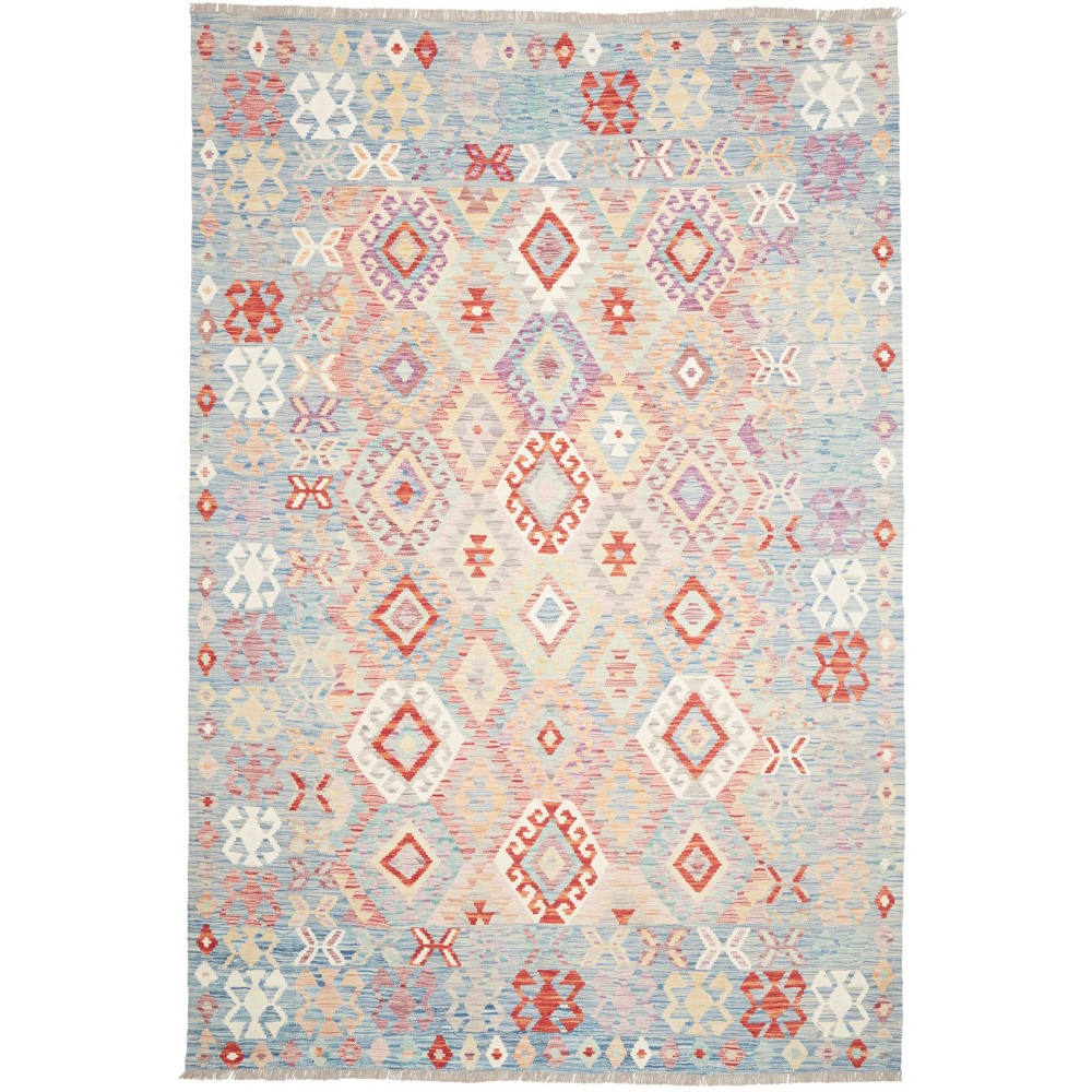 Tappeto Kilim Afghanistan bianco rosso 202x304