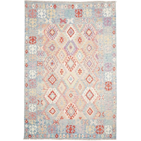 Tappeto Kilim Afghanistan bianco rosso 202x304