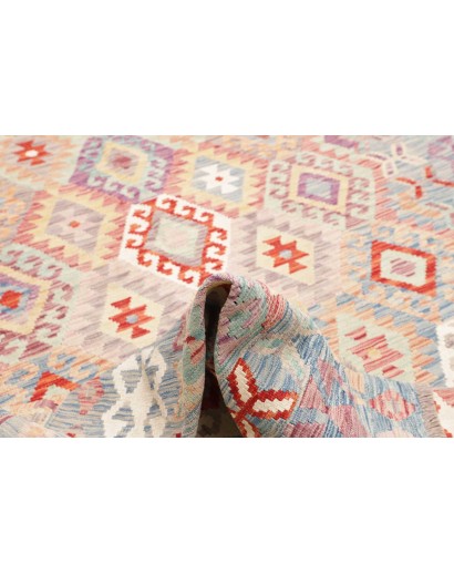 Tappeto Kilim Afghanistan bianco rosso 202x304